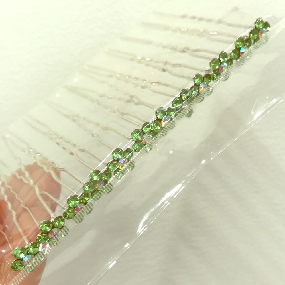 Stranded Treasures Green Rhinestones Hair Pins